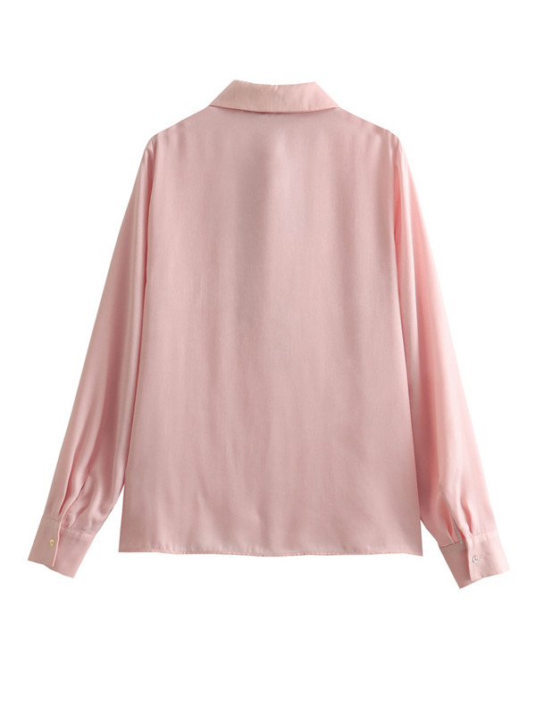 KAOPU ZA Sieviešu elegants bantītes satīna krekls ar garām piedurknēm Sieviešu ikdienas vienkrāsains blūzes tops