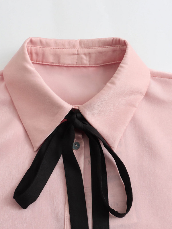 KAOPU ZA Sieviešu elegants bantītes satīna krekls ar garām piedurknēm Sieviešu ikdienas vienkrāsains blūzes tops