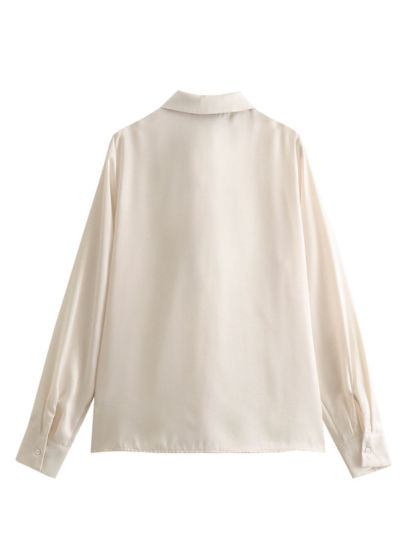 KAOPU ZA Sieviešu elegants bantītes satīna krekls ar garām piedurknēm Sieviešu ikdienas vienkrāsains blūzes tops