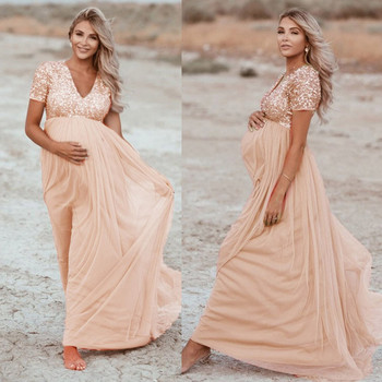Σέξι παγιέτες με βαθύ λαιμόκοψη V-λαιμόκοψη Γυναικείο φόρεμα για πάρτι Φωτογραφία στηρίγματα εγκυμοσύνης κοντό μανίκι Γυναικείο φόρεμα εγκυμοσύνης для беременных