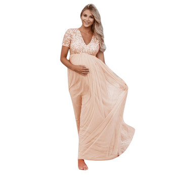 Σέξι παγιέτες με βαθύ λαιμόκοψη V-λαιμόκοψη Γυναικείο φόρεμα για πάρτι Φωτογραφία στηρίγματα εγκυμοσύνης κοντό μανίκι Γυναικείο φόρεμα εγκυμοσύνης для беременных