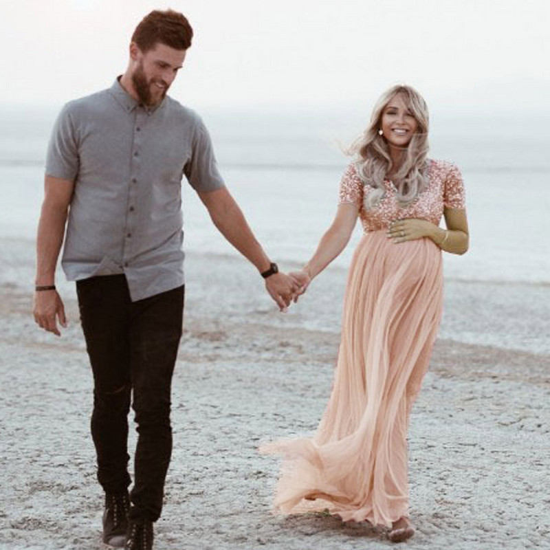 Seksīga dziļa V veida kakla izgriezuma flitera sieviešu kleita ballītei fotogrāfiju rekvizīti Grūtnieču kleita ar īsām piedurknēm Sieviešu kleita grūtniecēm для беременных