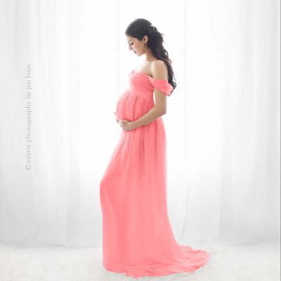 Kismama ruhák fotózáshoz vállról rövid ujjú hálós áttetsző, osztott hosszú terhességi ruha Női kismama ruhák