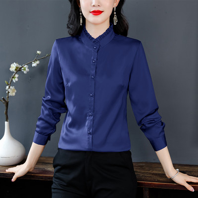 Sieviešu volāni Solīdi Modes Blūze Pavasaris Jauns ikdienišķs Temperaments Cienīgs krekls Biroja dāmu Vienkāršas Garās piedurknes Topi