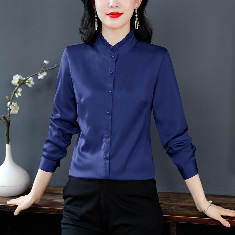 Sieviešu volāni Solīdi Modes Blūze Pavasaris Jauns ikdienišķs Temperaments Cienīgs krekls Biroja dāmu Vienkāršas Garās piedurknes Topi