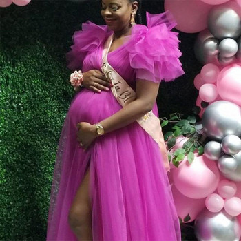 Νέο Εγκυμοσύνη Φόρεμα Δαντέλα Φωτογραφία Ρούχα Φορέματα με κοντό μανίκι Τούλι Φούστα εγκυμοσύνης V με σπαστό λαιμό Photoshoot Props