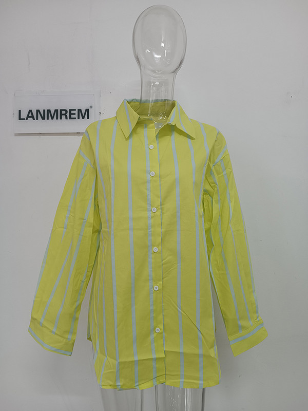 LANMREM Sieviešu pavasara jauns svītrains krekls ar garām piedurknēm, tievu apakšu, temperamenta pieskaņu Fashion Tide 2024 New Arrival 2K2240