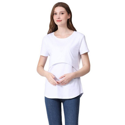 Emotion Moms Maternel T-krekls liela izmēra īsām piedurknēm elastīgi kokvilnas topi zīdīšanas brīvs apģērbs sievietēm grūtniecēm