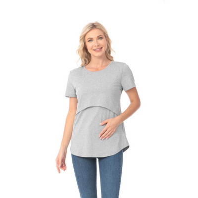 Emotion Moms Maternel T-krekls liela izmēra īsām piedurknēm elastīgi kokvilnas topi zīdīšanas brīvs apģērbs sievietēm grūtniecēm