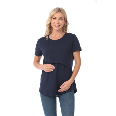 Emotion Moms Maternel T-krekls liela izmēra īsām piedurknēm elastīgi kokvilnas topi zīdīšanas brīvs apģērbs sievietēm grūtniecēm