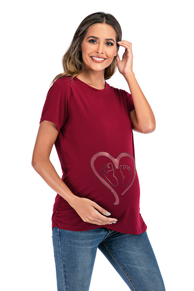 2022 Jauns Grūtnieču T-krekls Grūtnieču Apģērbs Zīdīšanas Apģērbs Mīlestības Pēdas Apdruka Grūtnieces Drēbes Kokvilna Grūtniece