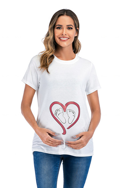 2022 Jauns Grūtnieču T-krekls Grūtnieču Apģērbs Zīdīšanas Apģērbs Mīlestības Pēdas Apdruka Grūtnieces Drēbes Kokvilna Grūtniece