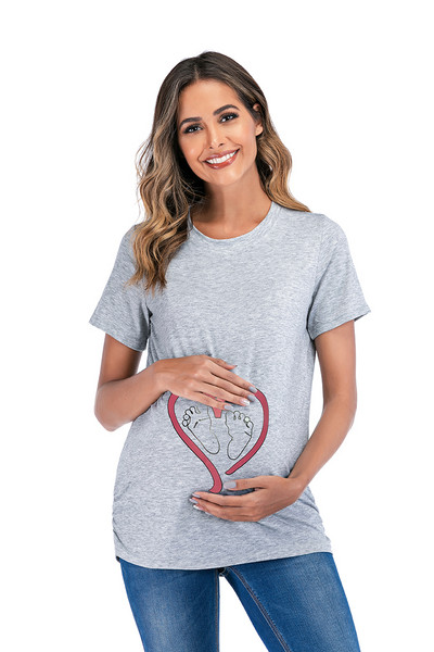 2022 Jauns Grūtnieču T-krekls Grūtnieču Apģērbs Zīdīšanas Apģērbs Mīlestības Pēdas Apdruka Grūtnieces Drēbes Kokvilna Grūtniece