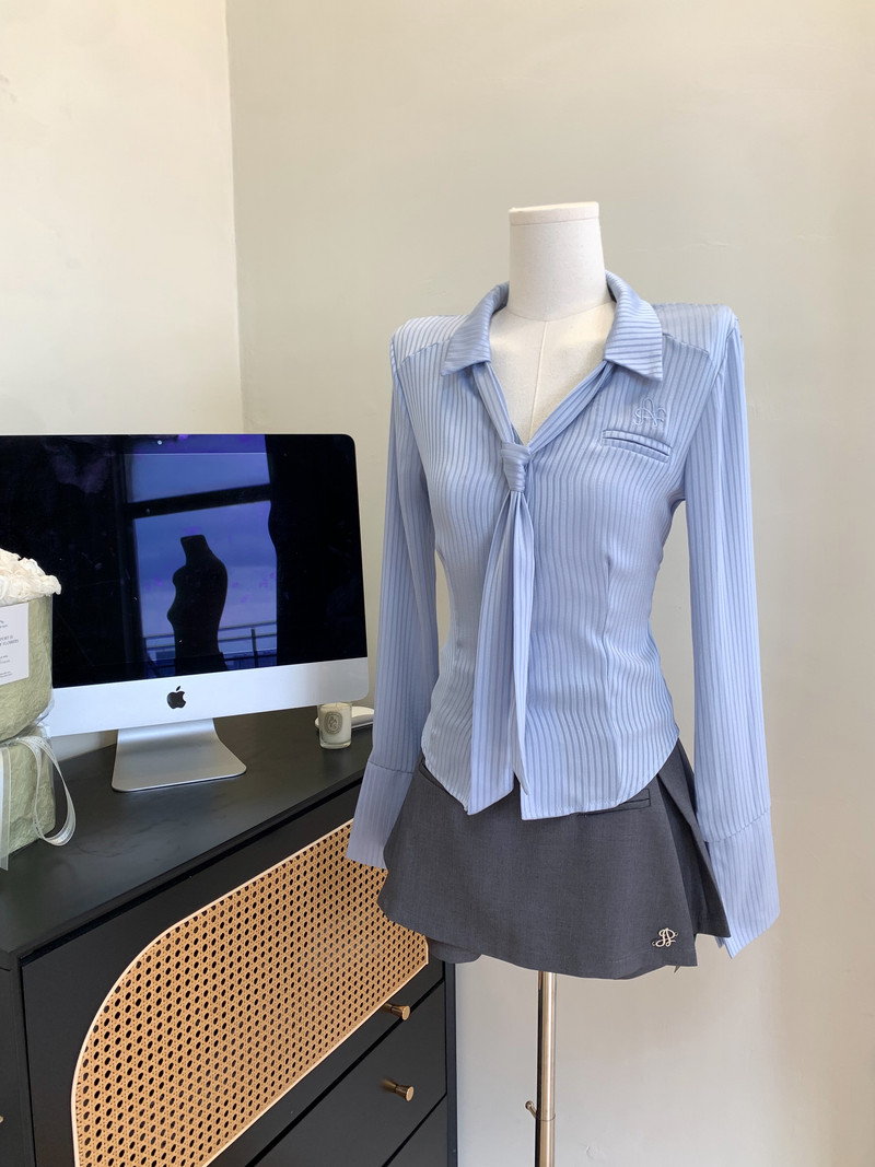 Jauns dizains Pure Desire satīna zīda gluda jostasvietas krekls ar garām piedurknēm sieviešu kaklasaites tops daudzpusīgs zils rozā modes