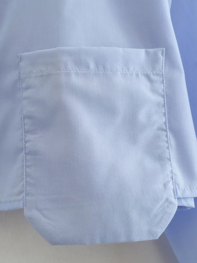 Sieviešu modes vienkrāsains kabatas dizains īsa smock blūze Biroja dāmu krekls šiks ikdienišķs krekls Blusas topi LS3055