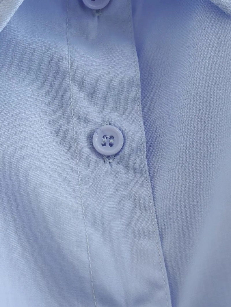 Sieviešu modes vienkrāsains kabatas dizains īsa smock blūze Biroja dāmu krekls šiks ikdienišķs krekls Blusas topi LS3055