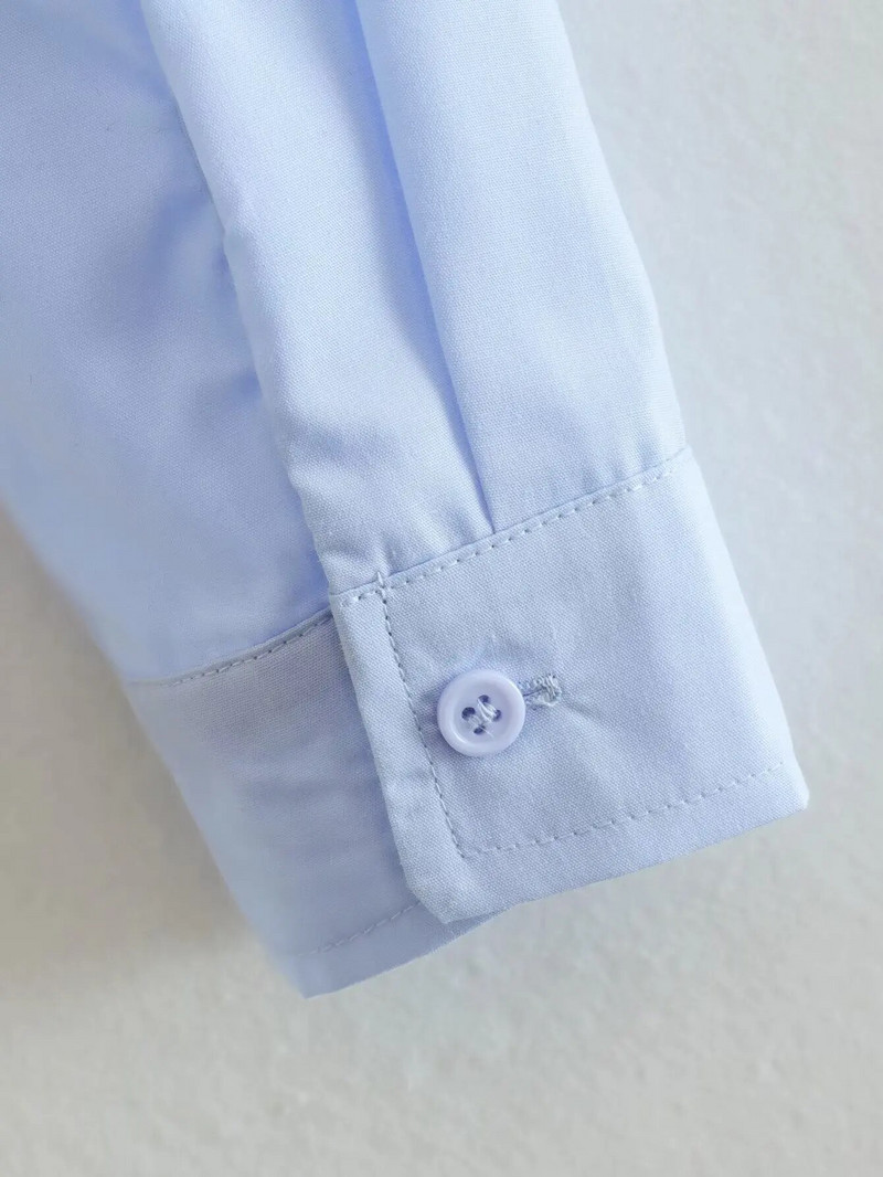 Sieviešu modes vienkrāsains kabatas dizains īsa smock blūze Biroja dāmu krekls šiks ikdienišķs krekls Blusas topi LS3055