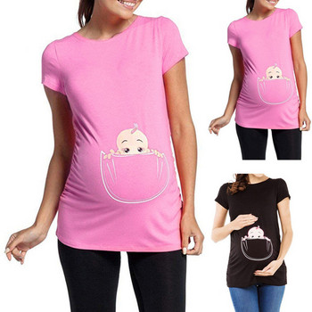 2022 Νέο Καλοκαιρινό Μέγεθος M-2XL Κινούμενο Μπλουζάκι Εγκυμοσύνης Baby Print Staring Women Εγκυμοσύνη με κοντομάνικο μπλουζάκι Funny Top