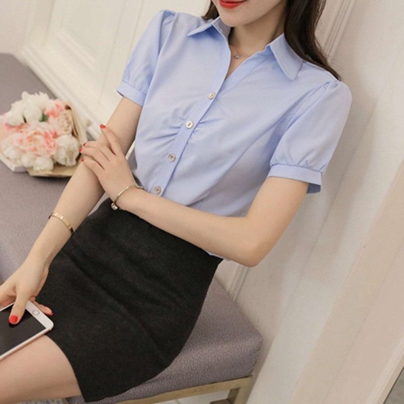 JFUNCY 5XL sieviešu topi Sieviešu blūzes, 2023. gada elegants svītrains dizains OL īsām piedurknēm šifona krekli Biroja sieviešu darba apģērbs