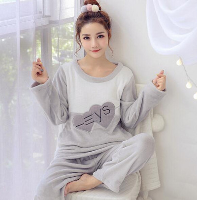 Rudens Ziemas Sieviešu Biezās Koraļļu vilnas pidžamas komplekts naktsveļa Karikatūra salda Garām piedurknēm Mājas apkalpošanas uzvalks Sieviete WHX01