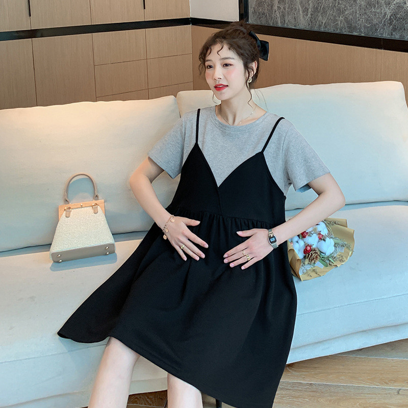 Vasaras Grūtnieču kleitas Grūtniecēm Kamizola kleita Grūtniecība Vienkrāsains Brīvs Ceļgals Svārki Sieviešu Meiteņu Ikdienas Apģērbs