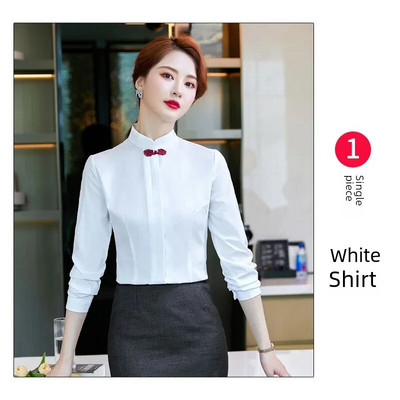 Profesionalna ženska košulja s dugim rukavima i ovratnikom, jesen/zima, novi stil, uniforma zaposlenika na hotelskoj recepciji, bijela bluza