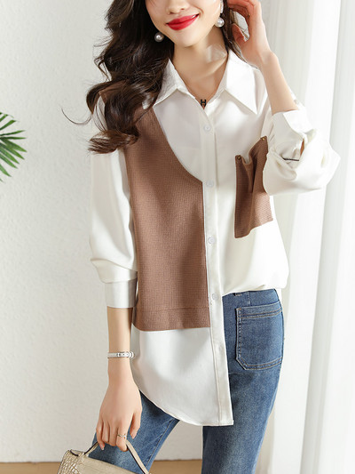 ikdienišķa brīva sieviešu blūze elegantam izskatam Jaunas elegantas biroja dāmas Pogājami krekli Topi Pavasara vasaras topi blusa mujer