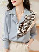 H Han Queen 2022 Uus saabumine satiinsärk Naiste pluus Vintage Töö vabaaja topid Šifoonpluus Sügis elegantsed lahtised naiste särgid