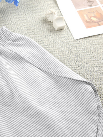 Комплект плетени дамски пижами Hiloc Раирано спално облекло Дамски памучен комплект от две части с къс ръкав Секси домашен костюм за жени Комплекти 2024