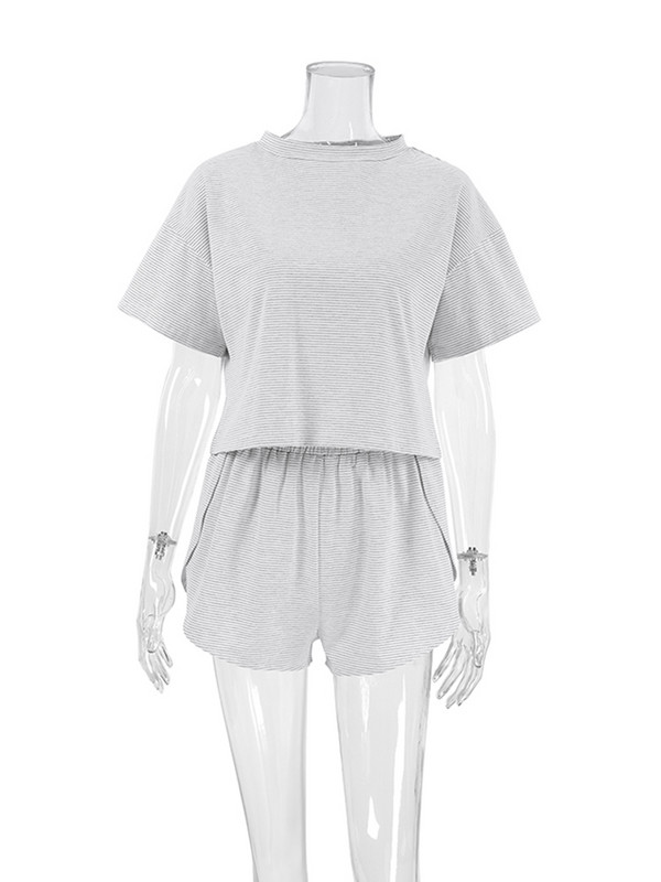 Hiloc Pletena ženska pidžama Komplet prugasta spavaćica Ženski pamučni dvodijelni komplet kratkih rukava Seksi kućno odijelo za žene Kompleti 2024.