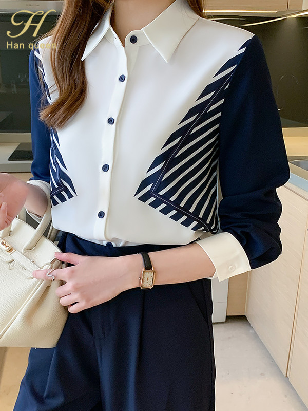 H Han Queen Nova košulja usklađenih boja Ženske bluze Vintage radne ležerne majice Šifon bluza dugih rukava Široke poslovne košulje