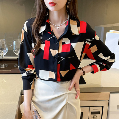 New Arrival γυναικείο Blusa Mujer με μοντέρνα στάμπα, κομψό και ευέλικτο γυναικείο πουκάμισο μπροστά με κουμπιά, ιδανικό για έξυπνη περιστασιακή εμφάνιση
