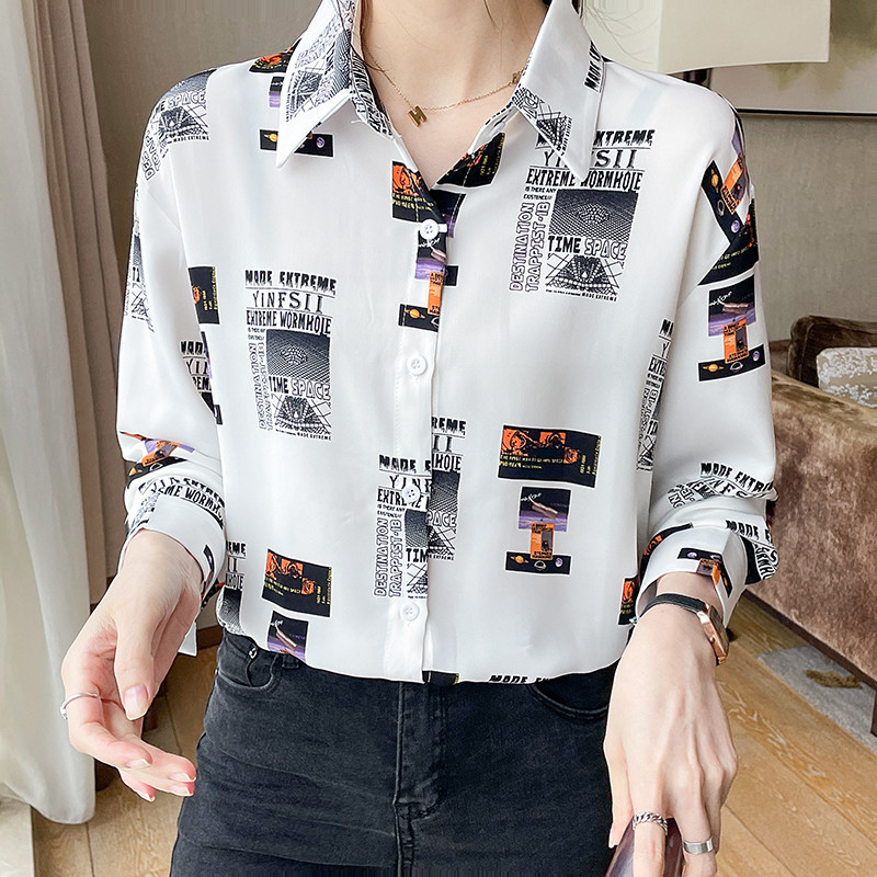 Moetrükk naiste särgid Uued elegantsed Naiste pluusid 2023 Kevad-sügis pikkade varrukatega särgid Topid Blusas Mujer