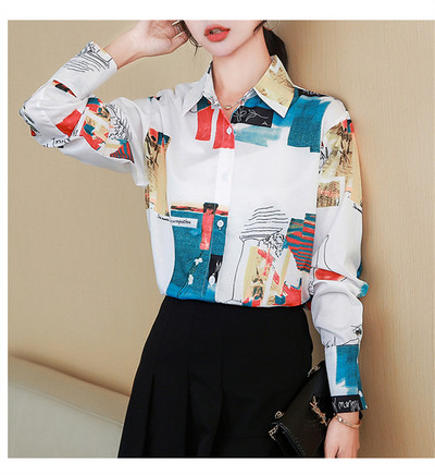 FANIECES 한국인 리뷰 많은 옷 قمصان وبلوزات camisas blusas mujer bluză pentru femei Cămașă din mătase cu imprimeu geometric Topuri ropa mujer juvenil6210