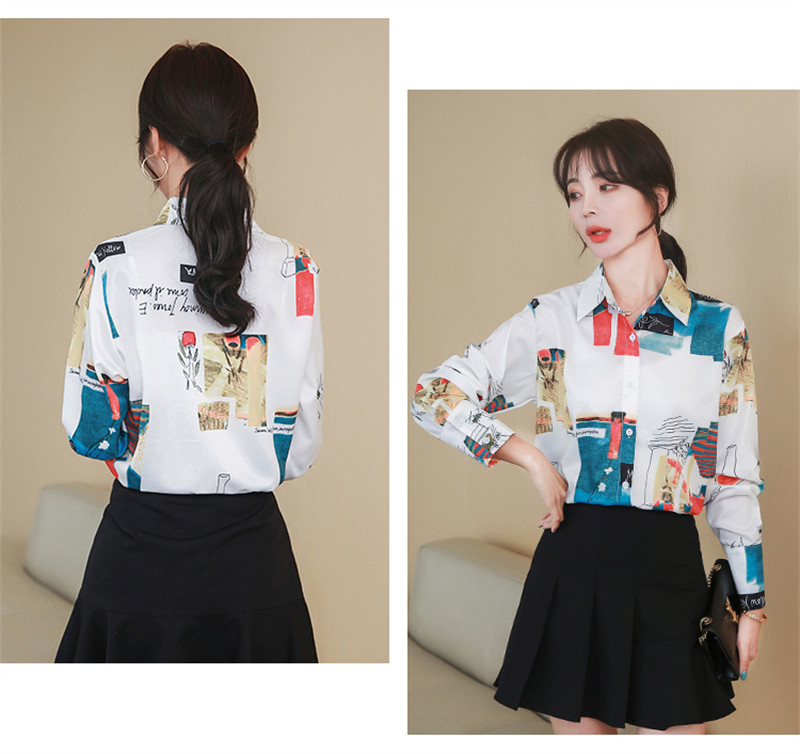 FANIECES 한국인 리뷰 많은 옷 قمصان وبلوزات camisas blusas mujer bluză pentru femei Cămașă din mătase cu imprimeu geometric Topuri ropa mujer juvenil6210