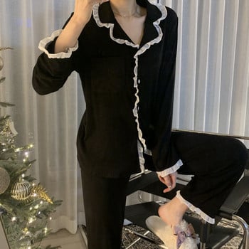 Пролетна есенна пижама Дамски зимен комплект спално облекло Корейска версия на Ins Style Симпатичен комплект панталони с дълъг ръкав Дамски дневен комплект