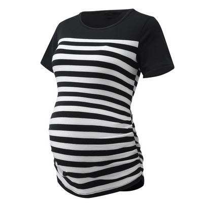 Grūtnieču kreklu tunika Grūtnieču sieviešu apdruka Svītraina grūtnieču ikdienas kreklu blūze ar īsām piedurknēm Grūtnieču blūze для беременных