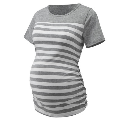 Grūtnieču kreklu tunika Grūtnieču sieviešu apdruka Svītraina grūtnieču ikdienas kreklu blūze ar īsām piedurknēm Grūtnieču blūze для беременных