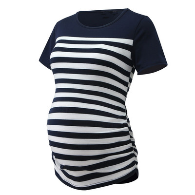 Grūtnieču kreklu tunika Grūtnieču sieviešu apdruka Svītraina grūtnieču ikdienas kreklu blūze ar īsām piedurknēm Grūtnieču blūze для беременных