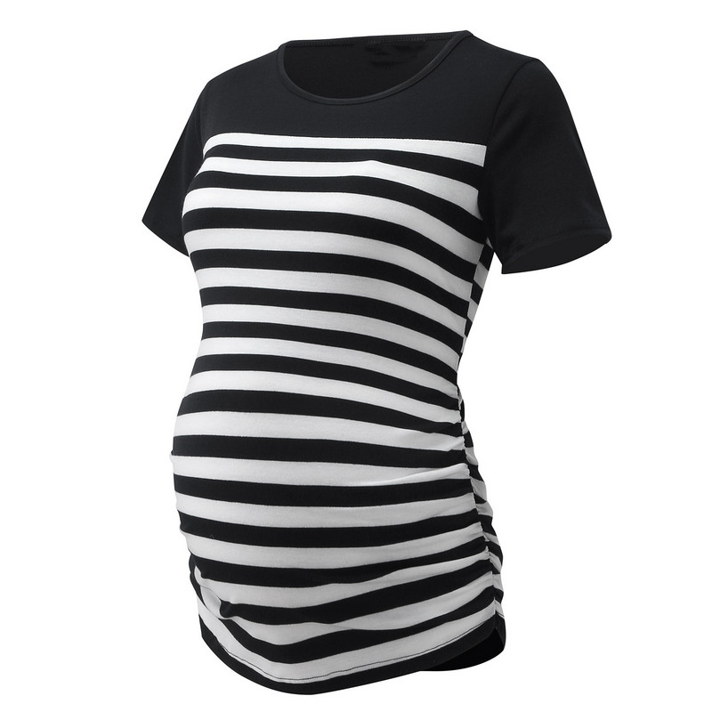 Grūtnieču kreklu tunika Grūtnieču sieviešu apdruka Svītraina grūtnieču ikdienas kreklu blūze ar īsām piedurknēm Grūtnieču blūze для беременных