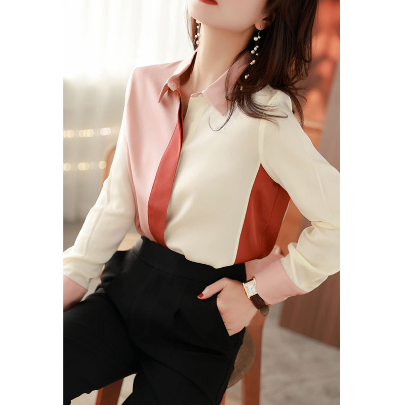 Proljeće Jesen Ženska elegantna modna patchwork košulja s gumbima Ženska široka ležerna bluza dugih rukava za sve vrste Ženska odjeća