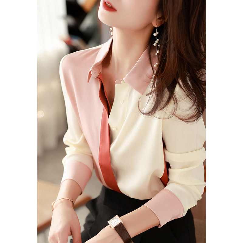 Proljeće Jesen Ženska elegantna modna patchwork košulja s gumbima Ženska široka ležerna bluza dugih rukava za sve vrste Ženska odjeća