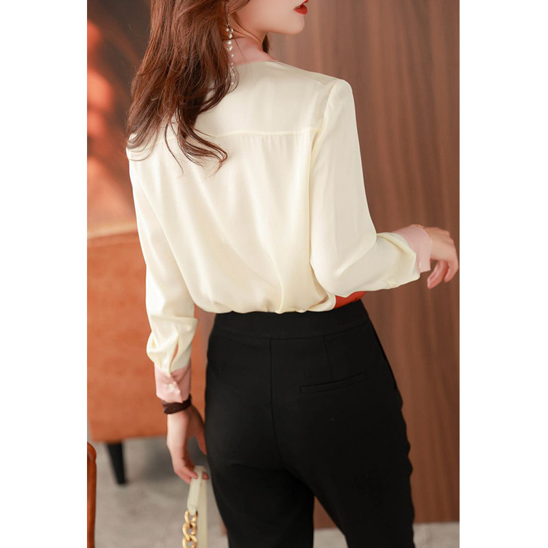 Proljeće Jesen Ženska elegantna modna patchwork košulja s gumbima Ženska široka ležerna bluza dugih rukava za sve vrste Ženska odjeća