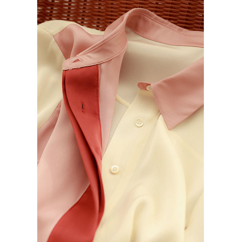 Proljeće Jesen Ženska elegantna modna patchwork košulja s gumbima Ženska široka ležerna bluza dugih rukava za sve vrste Ženska odjeća