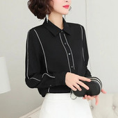 Pulover s prugastim gumbima Proljeće Jesen Pulover s otvorenim ovratnikom dugih rukava Ženska odjeća Majica kratkih rukava Ležerna majica za uredske dame