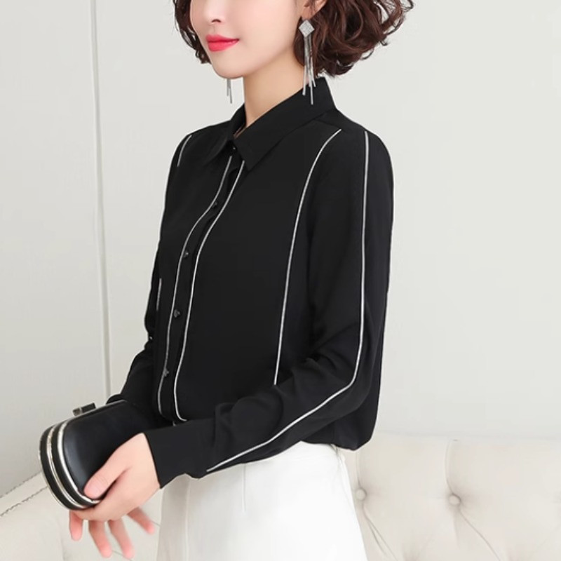 Pulover s prugastim gumbima Proljeće Jesen Pulover s otvorenim ovratnikom dugih rukava Ženska odjeća Majica kratkih rukava Ležerna majica za uredske dame