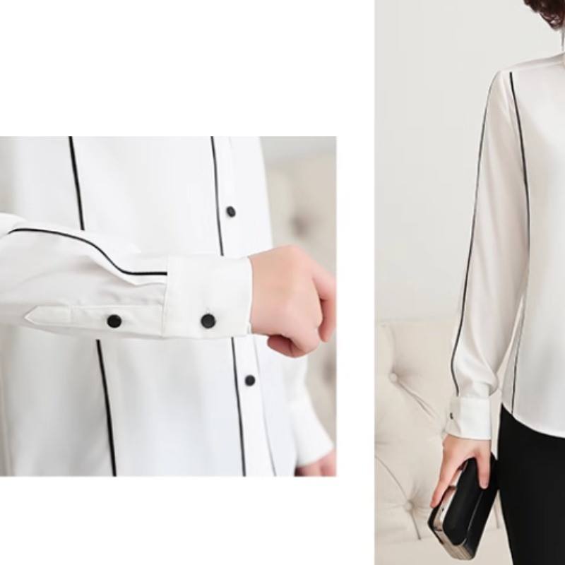 Pulover s prugastim gumbima Proljeće Jesen Pulover s otvorenim ovratnikom dugih rukava Ženska odjeća Majica kratkih rukava Ležerna majica za uredske dame