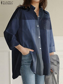 ZANZEA 2024 Cămăși în carouri de vară Bluze cu mânecă lungă de epocă Bluză neregulată de modă pentru femei Chemise casual supradimensionată pentru femei