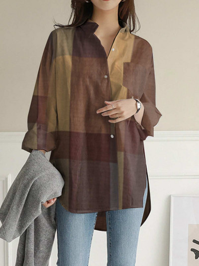 ZANZEA 2024 Cămăși în carouri de vară Bluze cu mânecă lungă de epocă Bluză neregulată de modă pentru femei Chemise casual supradimensionată pentru femei