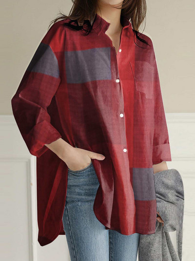 ZANZEA 2024 Cămăși în carouri de vară Bluze cu mânecă lungă de epocă Bluză neregulată de modă pentru femei Chemise casual supradimensionată pentru femei